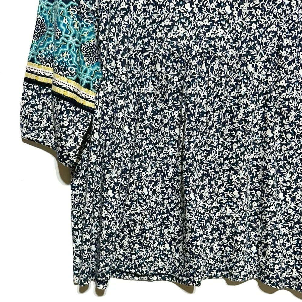 J. Jill Cotton Blend Floral Print Boho Tunic Top In Petite Large Multicolored - Picture 4 of 10